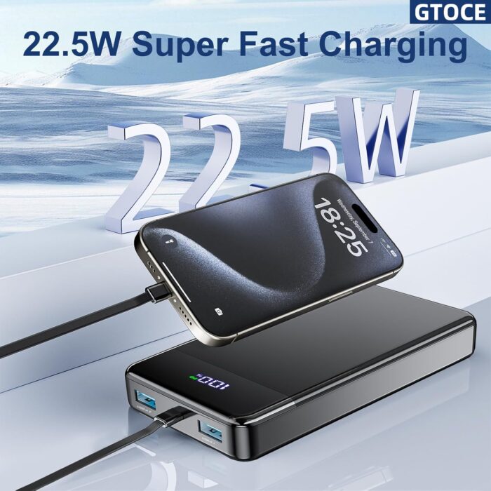 GTOCE Portable Charger,40000mAh Power Bank with 22.5W Fast Charging LED Digital Display Battery Pack with 6 Outputs 2 Inputs, Type C Powerbank Portable Charger for iPhone 16 pro Samsung AirPods,Black - Image 3