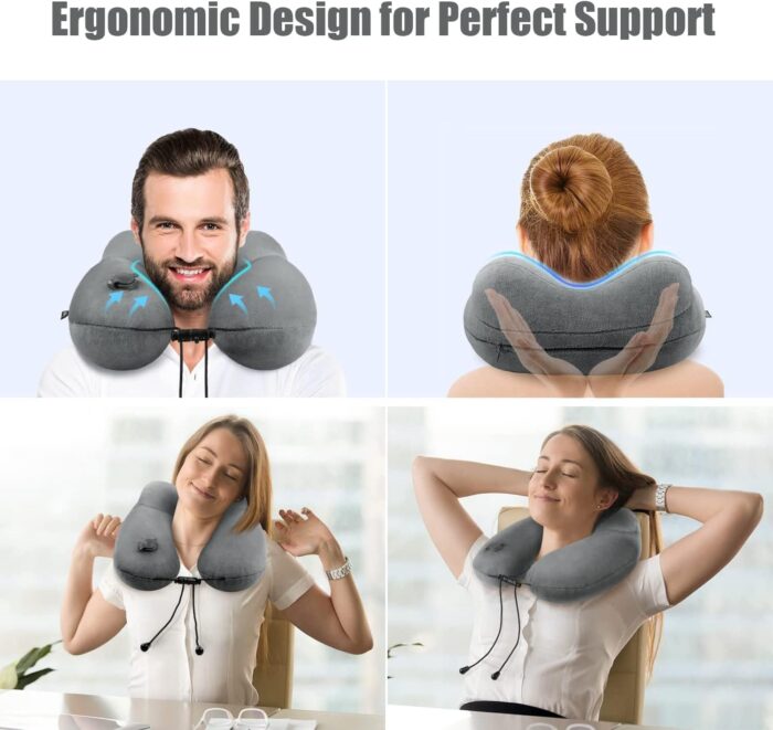 urophylla Inflatable Travel Neck Pillow for Airplanes, Super Soft Velvet Neck Support, Adjustable Firmness, Blow Up Plane Pillow for Long Flights, Road Trips, Travel Essentials with Eye Mask, Earplug - Image 2