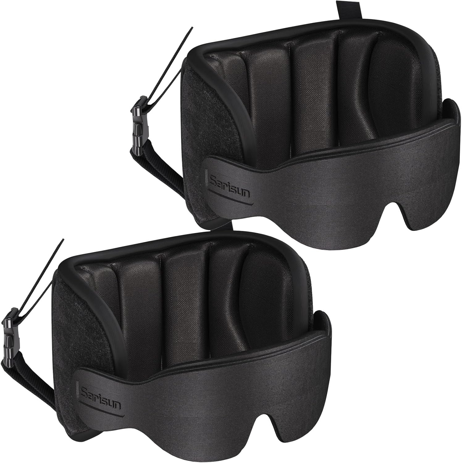 SARISUN Travel Pillow, Airplane Pillow with Sleep Eye Mask, 360° Support Headrest for Long Flight Road Trip, Stop Bobblehead Travel Essentials, Neck Pain Relief Airplane Head Strap, 2 Pack Black