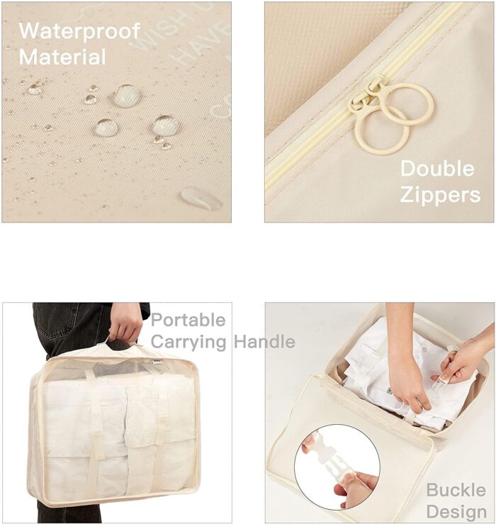 Voniry 9 Set Packing Cubes - Waterproof Mesh Travel Luggage Packing Organizer(Beige) - Image 4