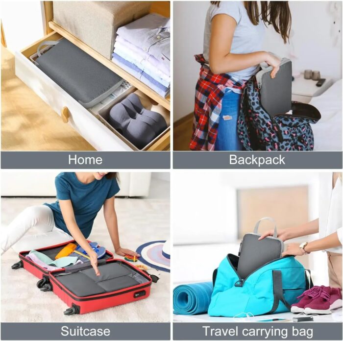 Plobeca 4 Set Compression Packing Cubes for Travel, Lightweight Luggage Organizer Bags with Handle, Expandable Suitcase Organizer, Clothes Storage Bags (Gray) - Image 2