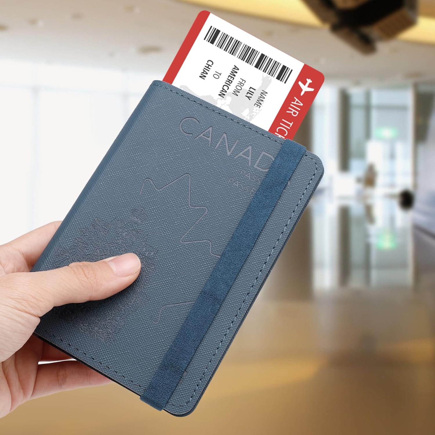 Premium Faux Leather Passport Holder RFID Blocking,3D Embossed Passport Case for Canadian and International Travel Slim Passport Cover for Men and Women Blue - Image 7