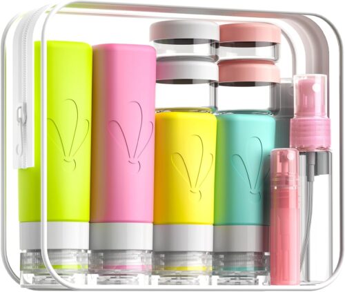 INSFIT Silicone Travel Bottles Set, 17 Pack Travel Size Toiletries, BPA Free Leak Proof Squeezable Silicone Tubes for Shampoo Conditioner Lotion Soap with Labels