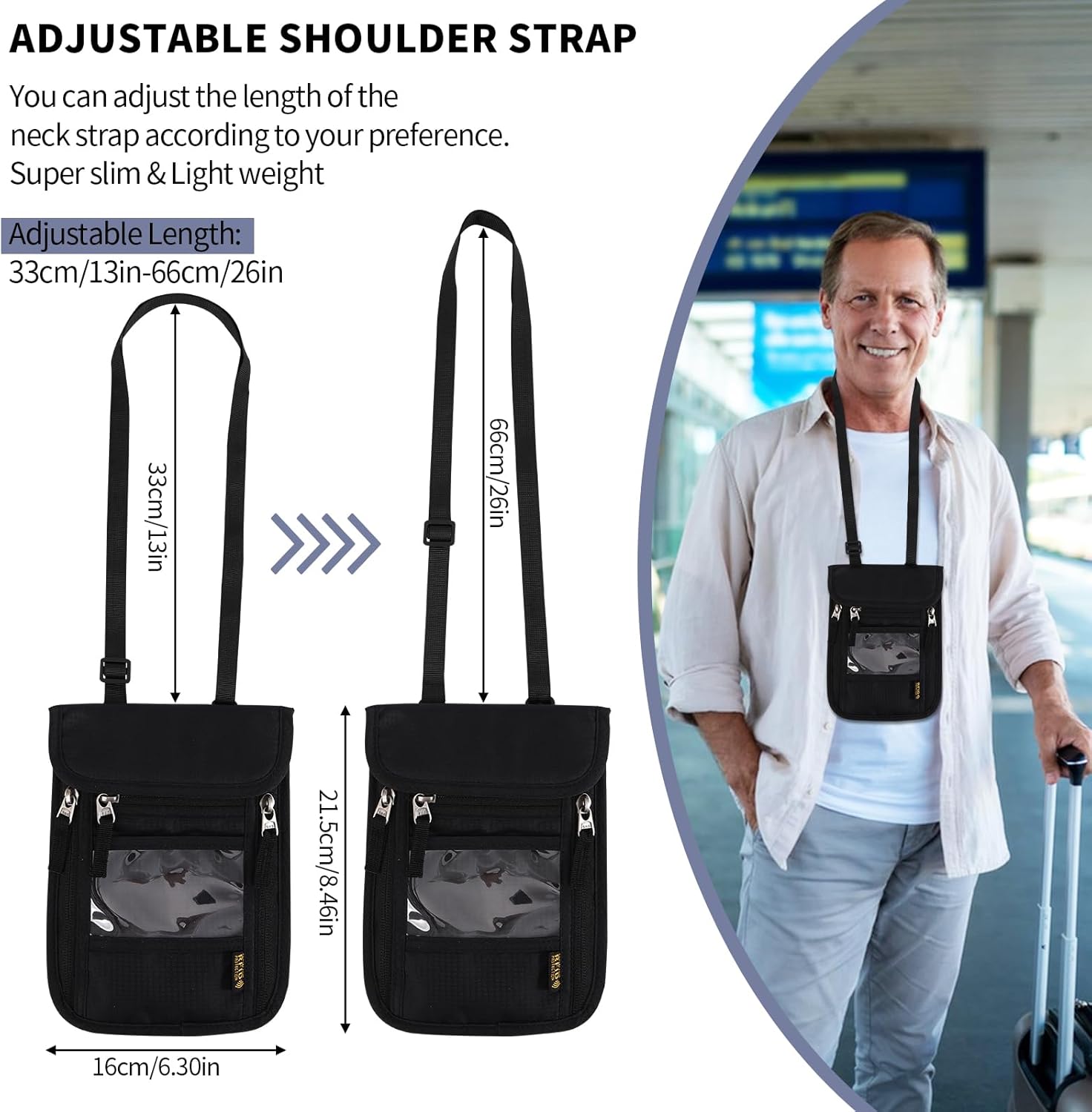 Lyvrooz Neck Wallet Travel Pouch RFID Blocking Passport Holder Waterproof Neck Pouch Credit Card organizer Case with Adjustable Strap Travel Security Bag for Your Money Credit Cards Cell Phones, - Image 2