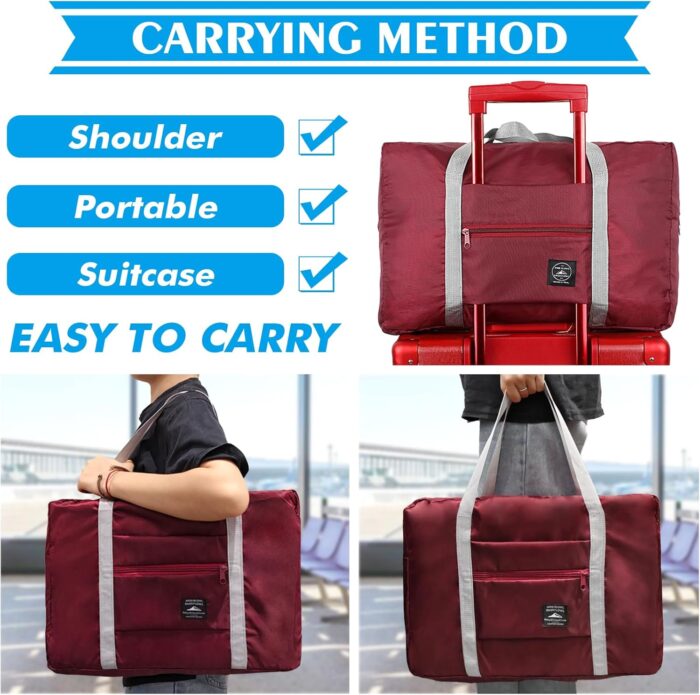 Foldable Travel Bag Luggage Storage for Sports Gym Water Resistant Nylon Canvas Duffel for Men, Women 32 Liter （Red） - Image 4
