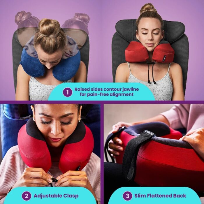 Cabeau Evolution S3 Travel Neck Pillow Memory Foam Neck Support, Adjustable Clasp, and Seat Strap Attachment - Comfort On-The-Go with Carrying Case for Airplane, Train, and Car (Jet Black) - Image 3
