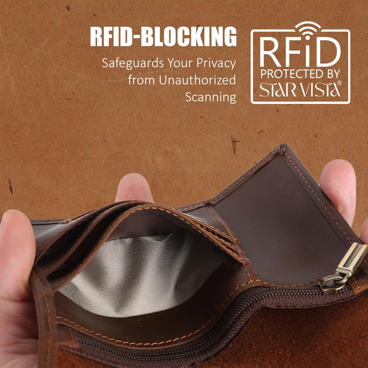 STAR VISTA Phoenix Leather Passport Holder, Full Grain Leather Travel Wallet - Slim, Bifold, RFID Blocking, ID Window, Coin Pocket, Card Slots, SIM Slots (Brown with AirTag Slot) - Image 5