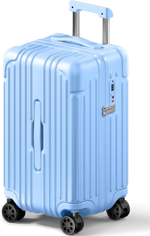 Carry on Luggage Krute PC+ABS Luggage Hardside Suitcase with TSA Lock Spinner Wheels Telescopic Handle 20 Inch (LightBlue)