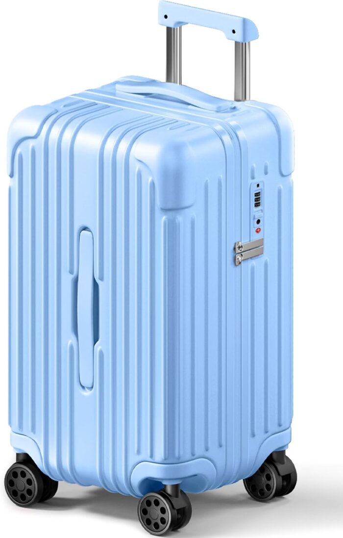 Carry on Luggage Krute PC+ABS Luggage Hardside Suitcase with TSA Lock Spinner Wheels Telescopic Handle 20 Inch (LightBlue)