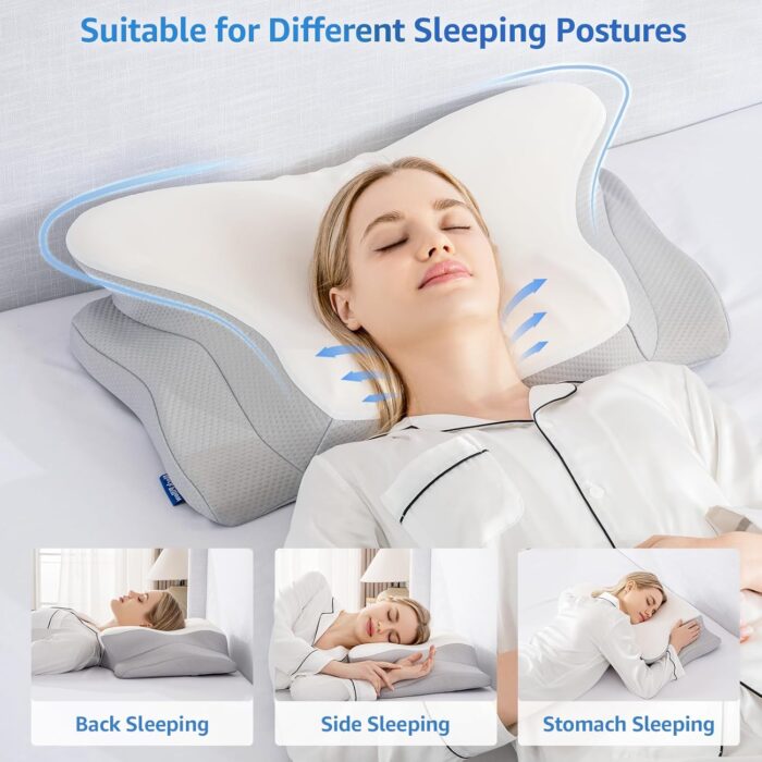 Memory Foam Pillow Neck Support Pillow for Sleeping,Neck Pillow for Neck adn Shoulder,Cooling Pillow with Breathable Silk Case, Coutour Pillows 2 Heights for Side, Back and Stomach Sleepers - Image 3