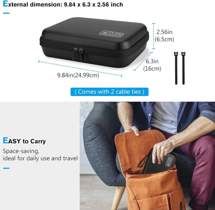 ProCase Hard Travel Electronic Organizer Case for MacBook Power Adapter Chargers Cables Power Bank Apple Magic Mouse Apple Pencil USB Flash Disk SD Card Small Portable Accessories Bag -L, Black - Image 6