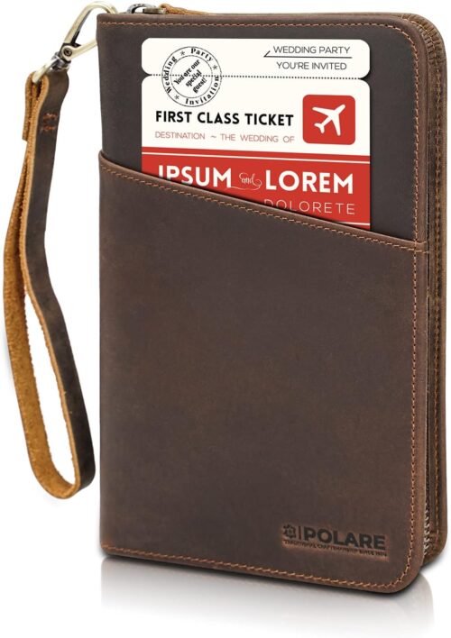 Polare Full Grain Leather Passport Holder Cover Case for Men and Women RFID Blocking Family Travel Wallet Holds 6 Passports (Dark Brown)