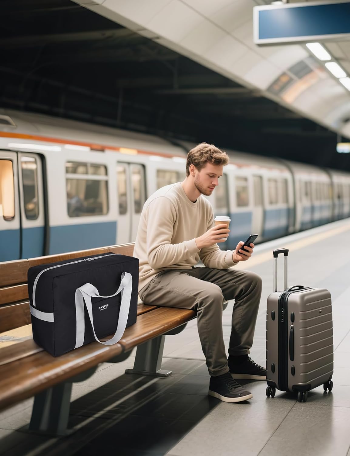 Foldable Duffel Bag 18x14x8 Inches,Personal Item Bag for Frontier & Spirit Airlines,Portable Travel Bag for School, Moving and Camping,Black - Image 7