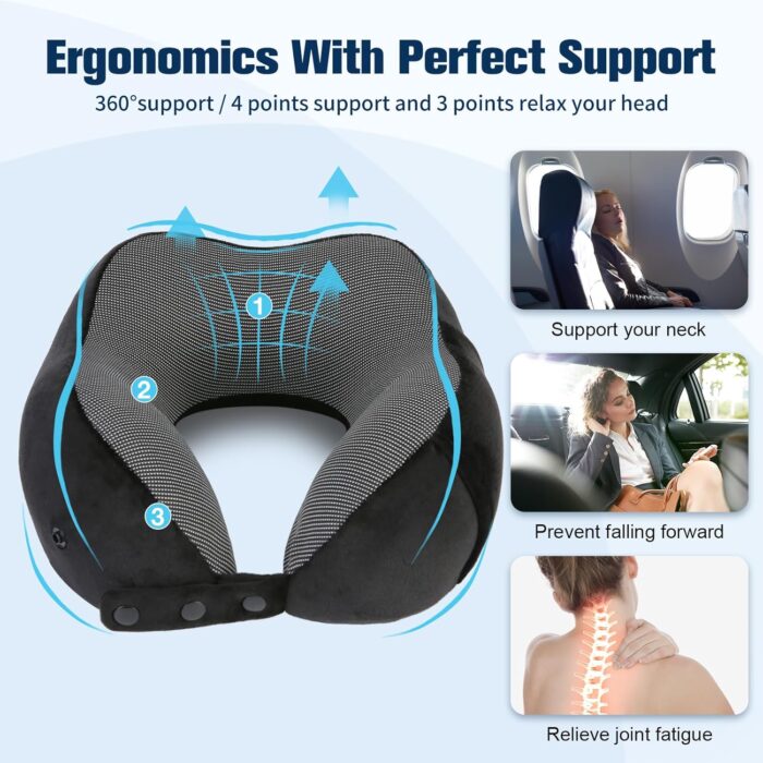 Cirorld Neck Pillow for Traveling, Travel Pillows for Airplanes,100% Pure Memory Foam Travel Neck Pillow, Adjustable Flight Pillow, Portable Plane Accessories with Eye Mask, Earplugs, Carry Bag - Image 9