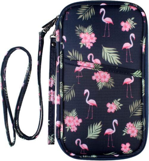 RFID Blocking Travel Passport Wallet Holder, Homchen Document Organiser Case Credit Card Holders for Men and Women (Flamingo)