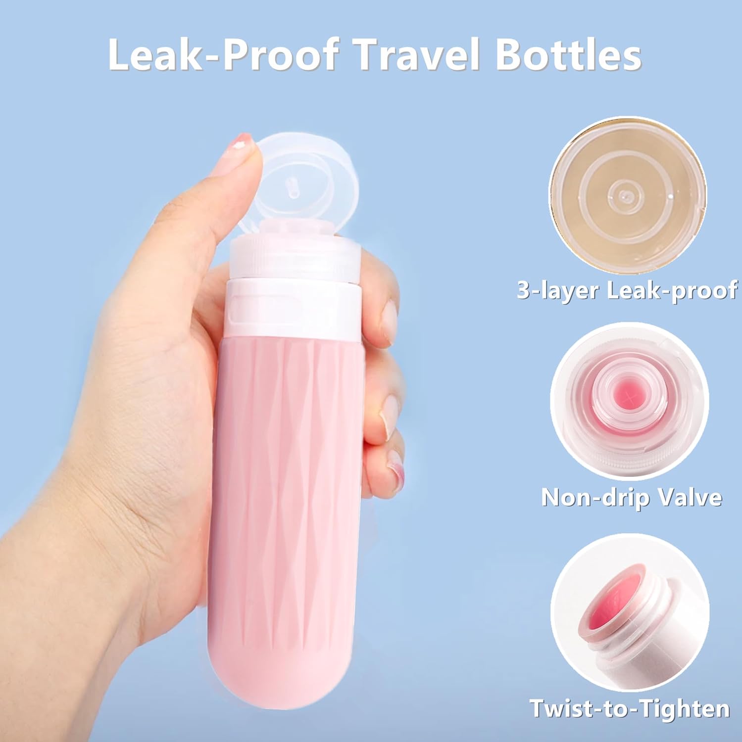 Travel Bottles for Toiletries, TSA Approved Travel Size Containers, Silicone Toiletries Bottles, BPA Free, Leakproof, Refillable Containers Kits for Shampoo, Lotion (Pink) - Image 5