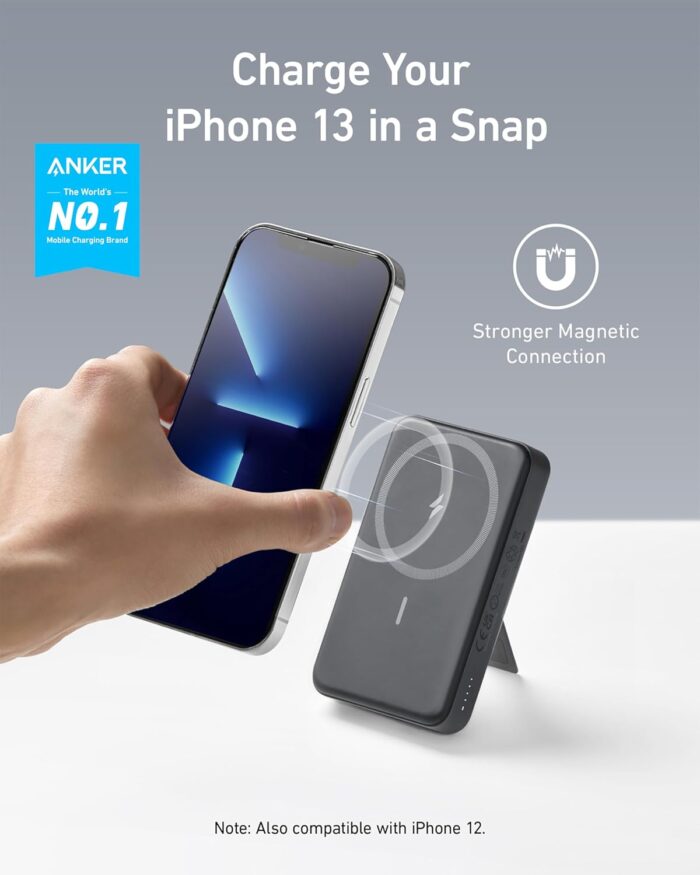 Anker 633 Magnetic Battery, 10,000mAh Foldable Wireless Portable Charger, 20W USB-C Power Delivery Power Bank with Stand, Magsafe-Compatible for iPhone 16/15/14/13/12 Series - Image 3
