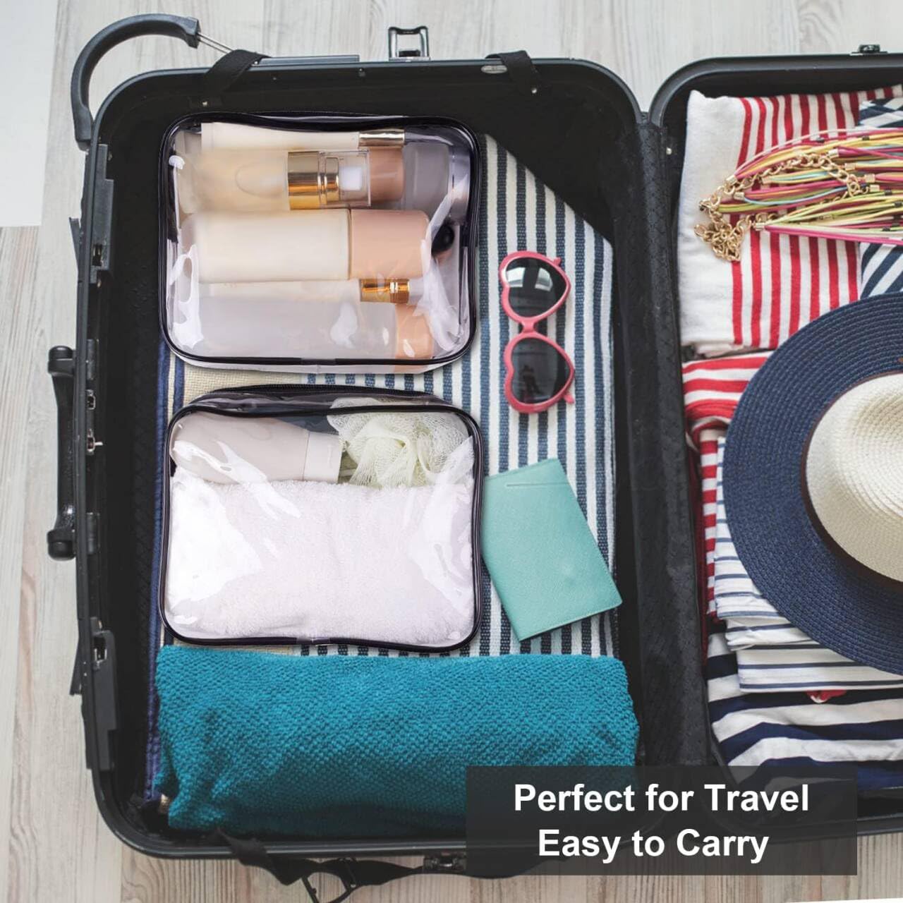 Clear Travel Toiletry Bag TSA Approved Liquids Bags Carry-on Toiletries Bag with Zipper Quart Size Clear Makeup Bag Cosmetic Bag Travel Essentials Black(2 Pack) - Image 4