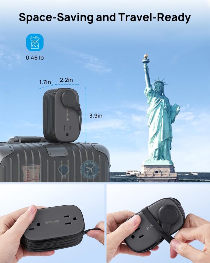 TROND Ultra-Thin Flat Plug Power Bar with 2 USB C, 3.3ft Short Extension Cord Wrapped Around, Cruise Ship Travel Essentials, 4 Multiple Outlets, Small Desk Charging Station for Dorm Room Essentials - Image 3