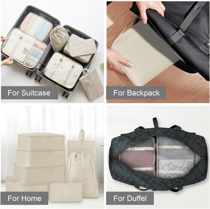 7 Set Packing Cubes Travel Organizer Set Fordable Compression Suitcase Packing Cubes Waterproof Luggage Organizer with Shoe Bag & Laundry Bag,Beiges - Image 7