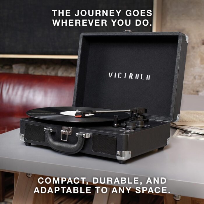 Victrola Journey Bluetooth Portable Suitcase Record Player – with Built-in Speakers, 3 Speed Vinyl Record Player, RCA Out, Headphone Jack (White) - Image 7