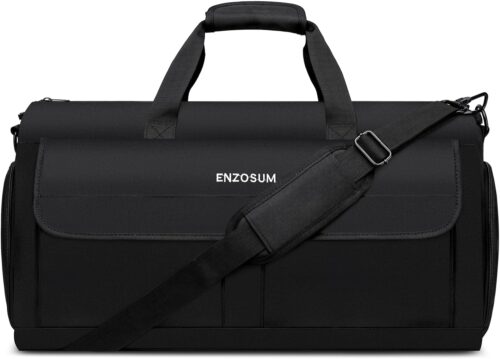 Garment Bags for Travel Large Suit Bag for Men Convertible Garment Duffle Bag for Men Women with Shoes Compartment, Carry On Garment Duffel Bag 2 in 1 Hanging Dress Suitcase Suit Travel Bags, Black