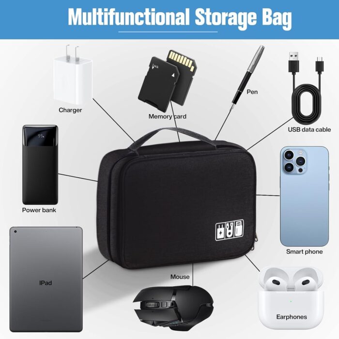 Spardar Cable Organizer, Electronic Organizer Case Universal Travel Bag Electronics Accessories Cases for Cables, Chargers, Headphones, Mouse, Power Bank, SD Card (Black) - Image 4