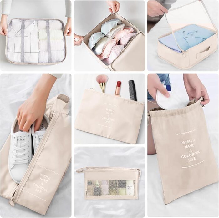 10 Set Packing Cubes for Suitcases, Packing Cubes Travel Essentials Organizer Bags, Travel Organizers (Beige) - Image 4