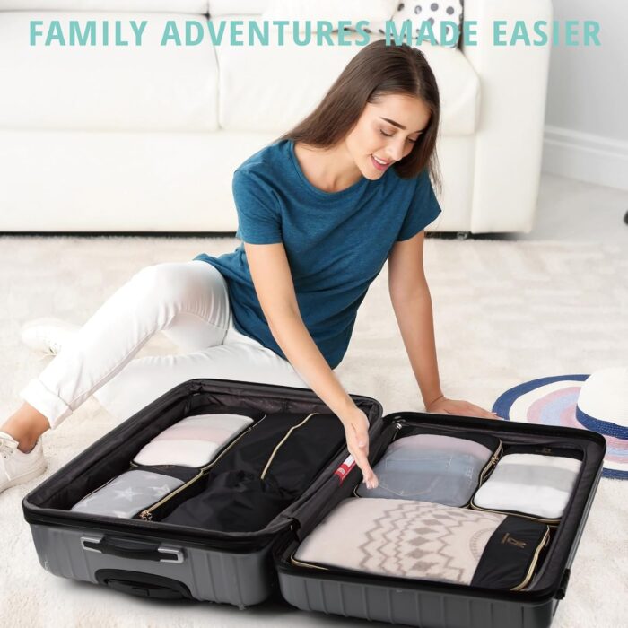 See Through Expandable Compression Packing Cubes, Mesh Travel Packing Cubes for Suitcases, Lightweight Organizers Bag Set for Travel Essentials for Luggage(Black,6 Set) - Image 2