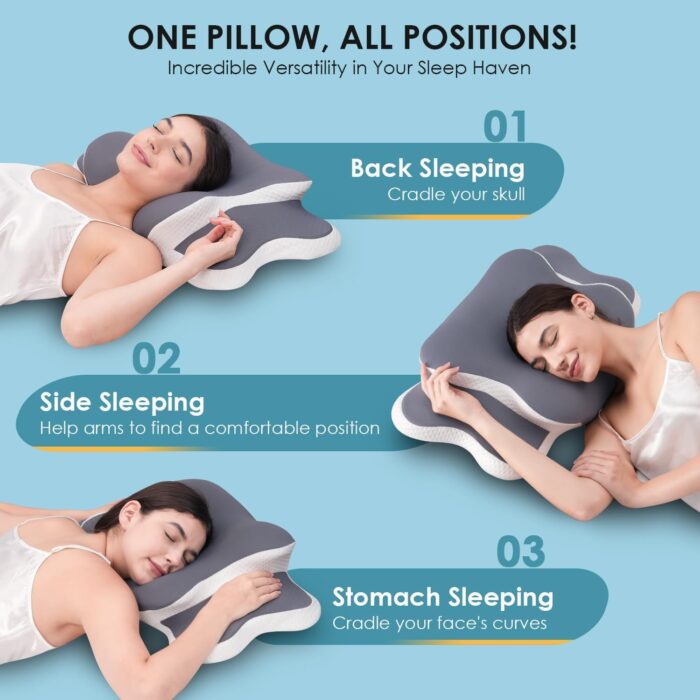 Delyoly Neck Pillow Memory Foam Pillow, 2 in 1 Cervical Pillow for Neck Pain Relief, Ergonomic Neck Support Pillows for Side Back Stomach Sleepers with Comfortable and Breathable Pillowcase - Image 2