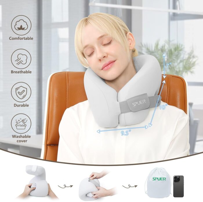2in1 Ergonomic Memory Foam Travel Neck Pillow – 2025 Upgrade Travel Pillow for All Sleep Positions on Flights, Road Trips, and Long Distance Travel with Drawstring Bag (Adjustable -Gray) - Image 6