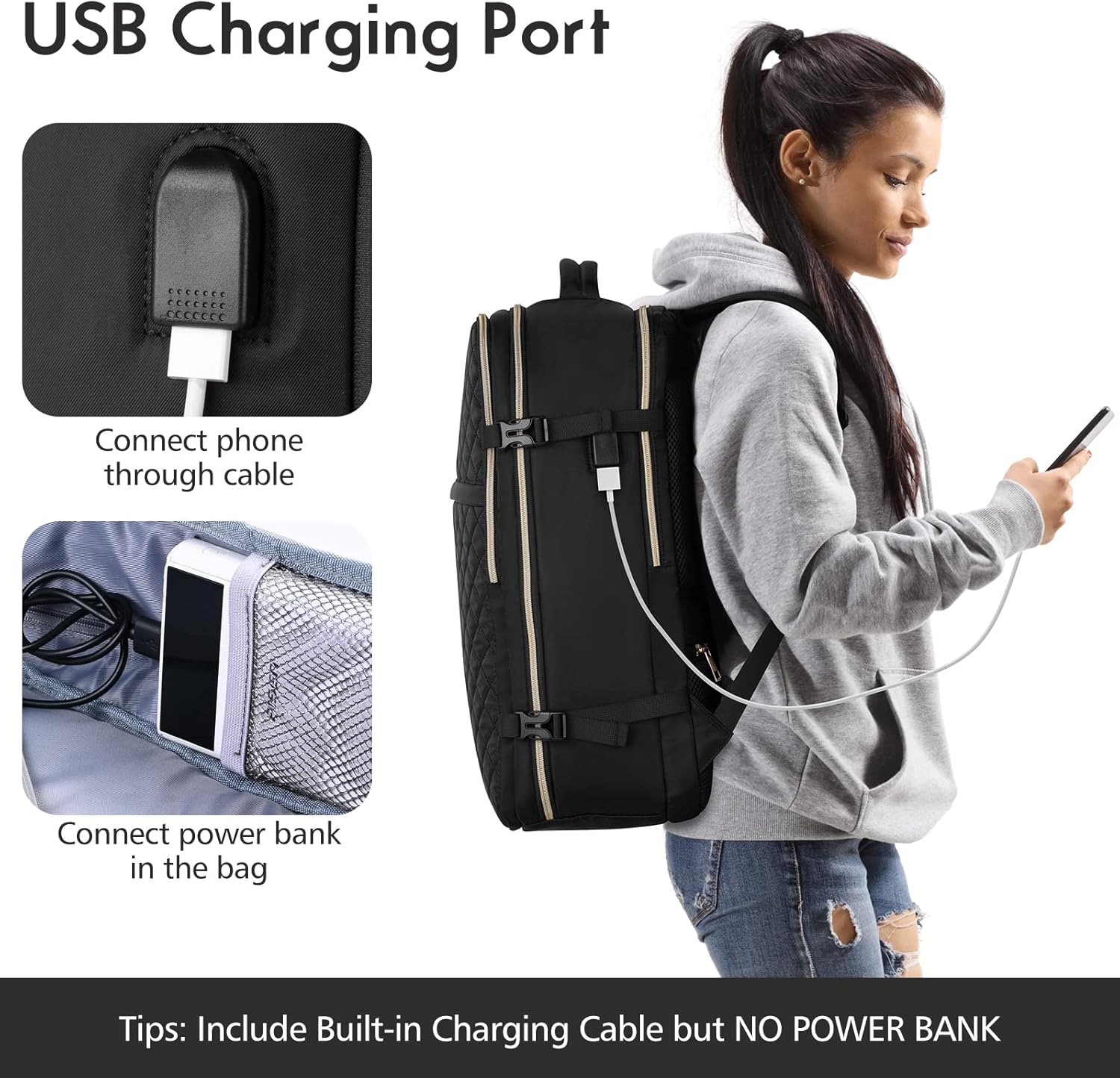 MOMUVO Large Travel Backpack Women, Flight Approved Carry On Backpack, Water Resistant Anti-Theft Casual Daypack School Bag,17.3 inch,Black - Image 5