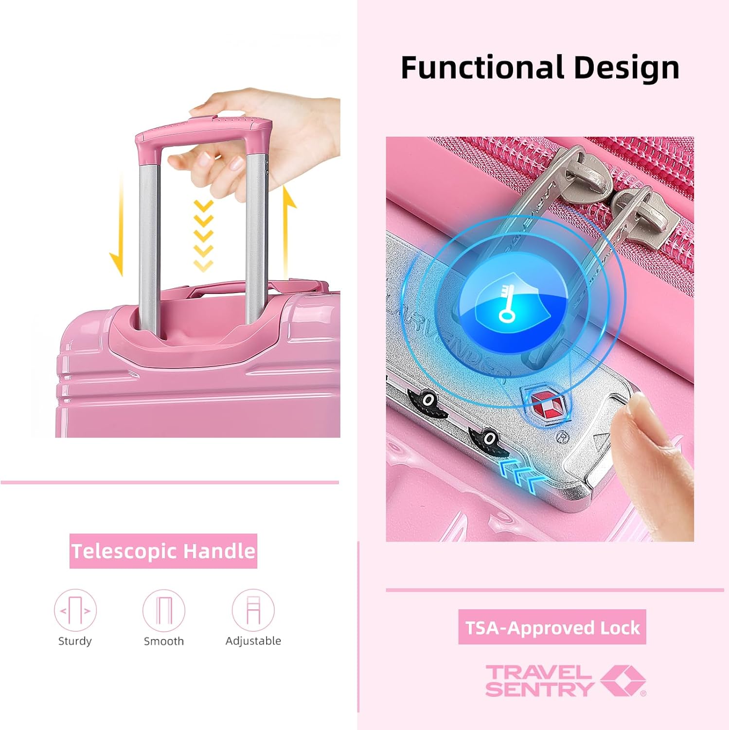 LARVENDER Luggage Sets 3 Piece, 20 Inch Carry on Luggage 22x14x9 Airline Approved Hardside PC+ABS Suitcase Set with Spinner Wheels TSA Lock, Lightweight Suitcase for Women, Peach Sparkling - Image 2