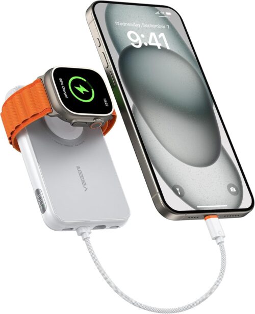 VEGER Portable Charger, Power Bank with Built in Removable Cable for iPhone/Apple Watch/Android Phone, 20W Fast Charging Slim Portable Phone Charger, 10000mAh USB C Battery Pack Travel Essential