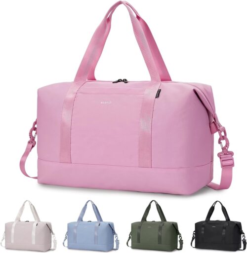 ECOHUB Travel Duffel Bag Carry on Luggage Bag for Airplanes Lightweight Weekender Overnight Shoulder Bag for Women Men Hospital Bag with Trolley Sleeve 30L Pink