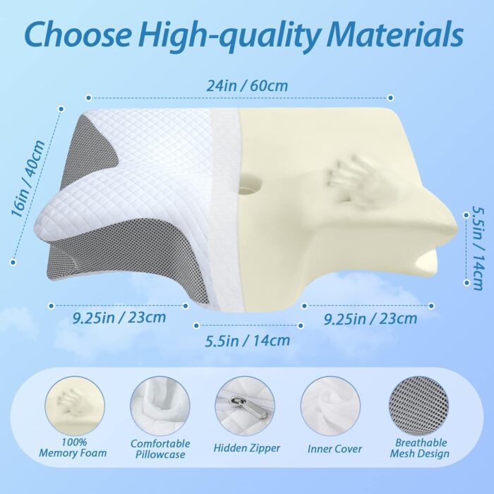 HOMCA Memory Foam Pillow, 2 in 1 Cervical Pillow for Neck Pain Relief, Ergonomic Neck Support Pillows for Side Back Stomach Sleepers with Breathable Pillowcase (Gray) - Image 7