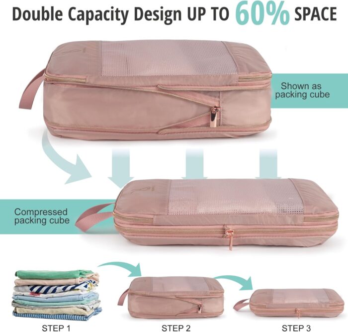 Expandable Compression Packing Cubes for Suitcases,Lightweight Compressible Travel Packing Organizer for Carry on Suitcase,Organizer Bags Set as Travel Essentials for Women - Image 3