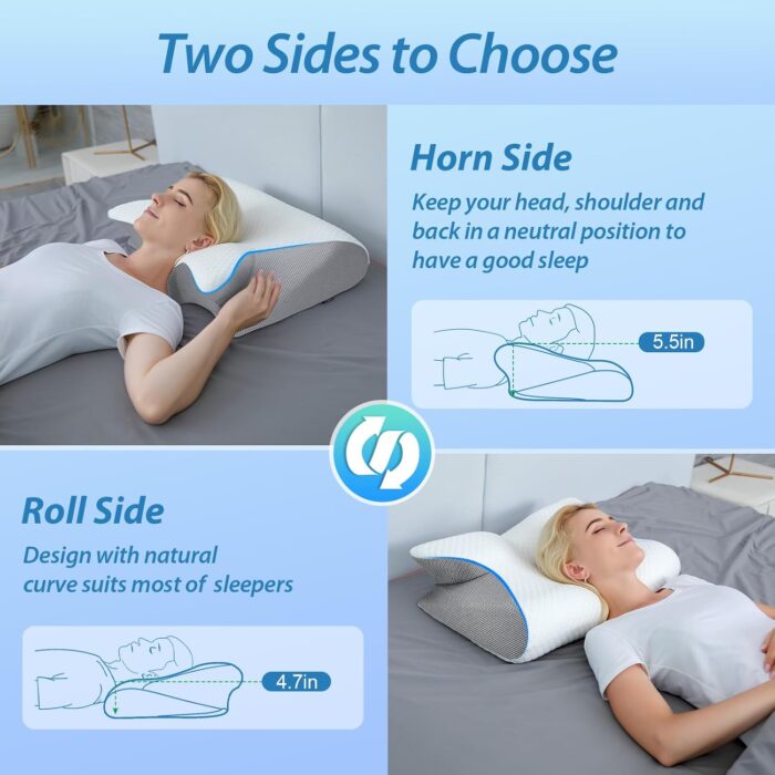 HOMCA Memory Foam Pillow, 2 in 1 Cervical Pillow for Neck Pain Relief, Ergonomic Neck Support Pillows for Side Back Stomach Sleepers with Breathable Pillowcase (Gray) - Image 3