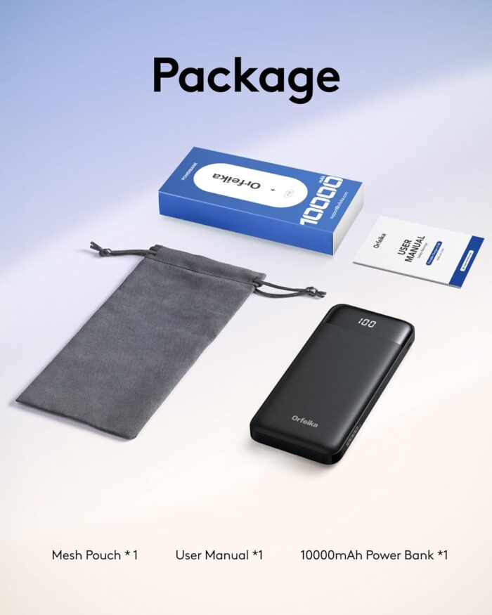 Orfeika Power Bank with Built in Cables, 10000mAh Portable Charger USB C in&Out, Battery Pack with LED Display Travel Essential for iPhone 16 15 14 13 12, Samsung S22 S21 Google LG iPad (Black) - Image 9