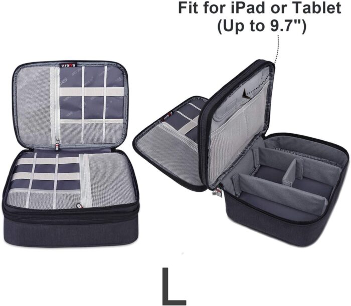 BUBM Nylon 3-Piece Double Layer Gear Organizer Travel Cases for Electronics Accessories, Black - Image 3