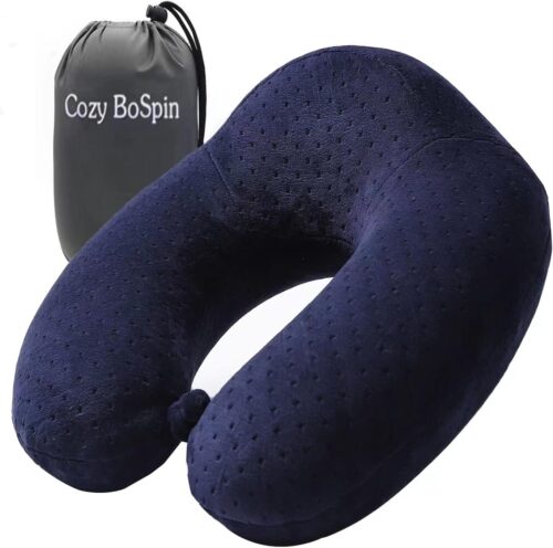 (Navy Blue) - Travel Pillow - Memory Foam Neck Pillow Support Cushion - Easy Removable And Washable Cover (Navy Blue)
