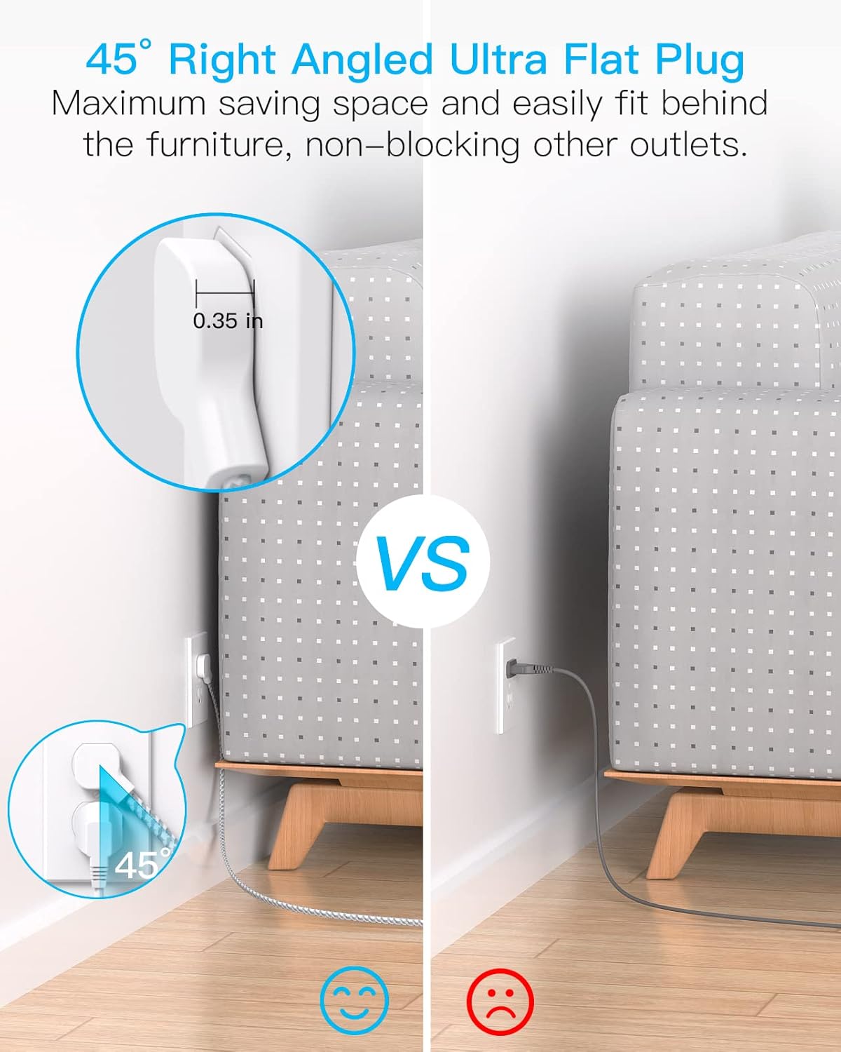 One Beat Flat Plug Power Bar with USB C, 5FT Ultra-Thin Extension Cord, 3 Outlet with 4 USB Ports (2 USB C) Desktop Charging Station, No Surge Protection for Cruise Ship, Travel Essentials, Dorm Room - Image 3