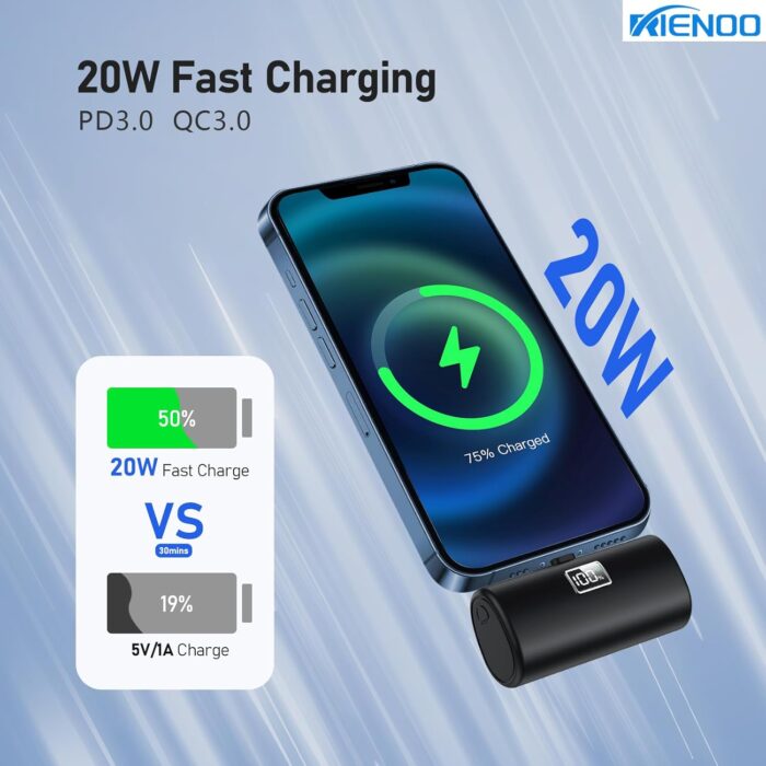 Portable Charger for iPhone 15, [5000mAh] USB-C Power Bank with 20W PD Fast Charging, Mini Portable Battery Phone Charger for iPhone 16/15/15 Plus/15 Pro/15 Pro Max Samsung S22/23 Series,Android-Black - Image 4