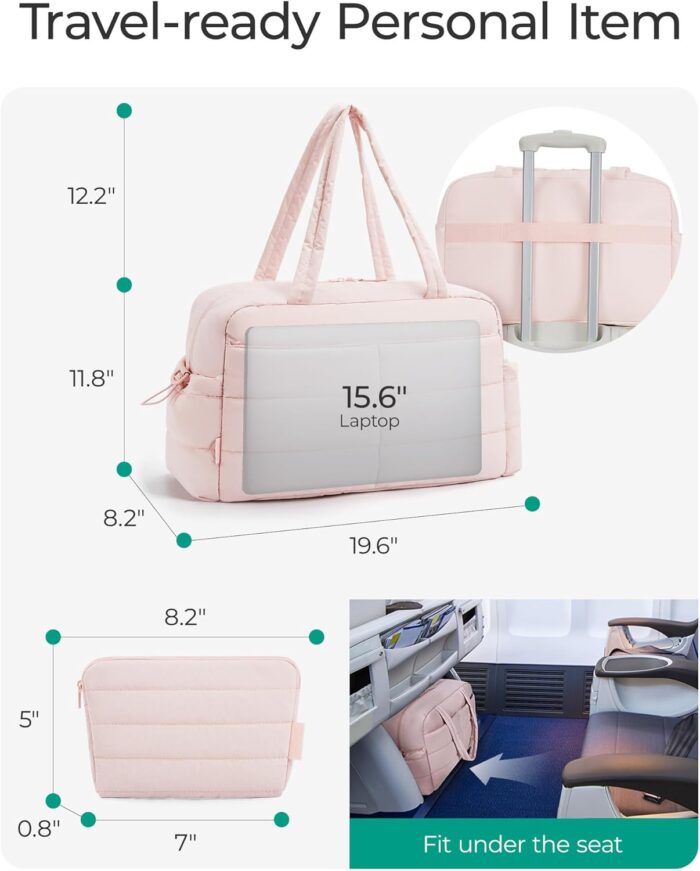 BAGSMART Travel Duffle Bag for Women, 31L Puffer Tote Bag Quilted Laptop Carry on Gym Bag, Weekender Overnight Bag Organizer Duffel Bag for Travel, Pink - Image 2