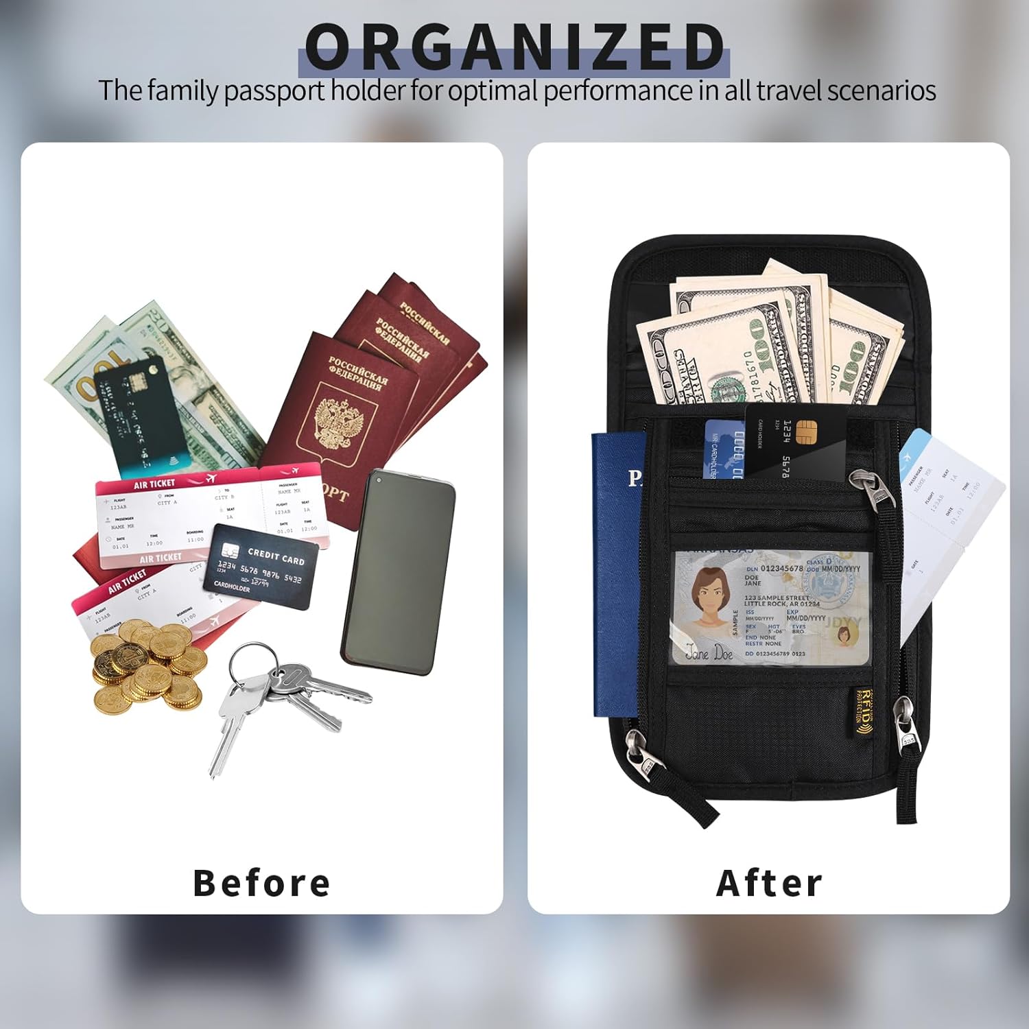 Lyvrooz Neck Wallet Travel Pouch RFID Blocking Passport Holder Waterproof Neck Pouch Credit Card organizer Case with Adjustable Strap Travel Security Bag for Your Money Credit Cards Cell Phones, - Image 6