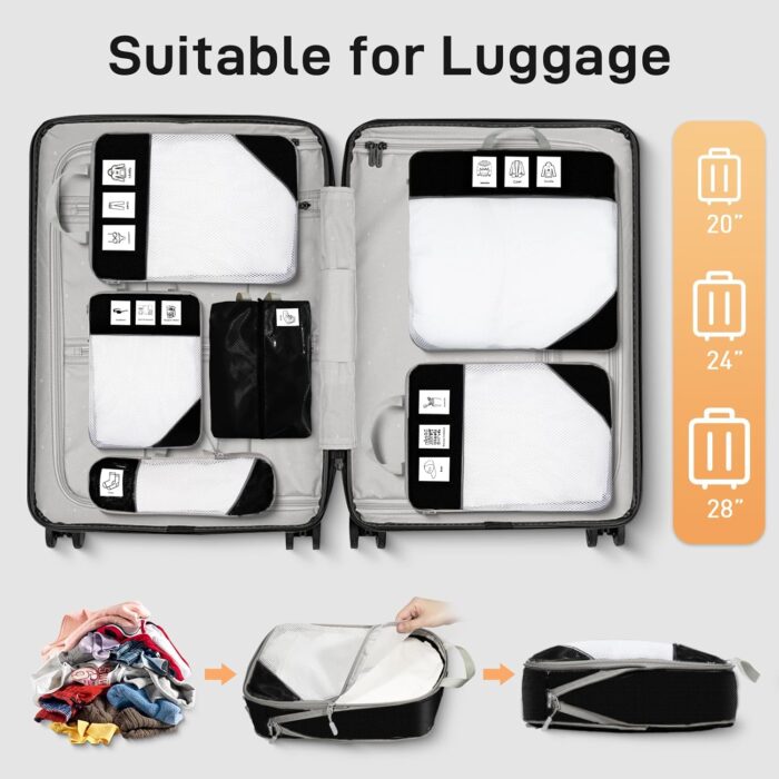 Compression Packing Cubes for Travel, 6 Set Lightweight Compressible Travel Packing Cubes for Carry on Luggage Suitcases, Customizable Label Slots Design Travel Essentials Accessories - Image 6