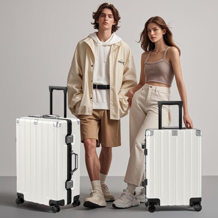 Krute Carry On Luggage PC+ABS Luggage Aluminum Frame Zipperless Lightweight Hardshell Suitcase with TSA Lock Spinner Wheels 20 Inch White - Image 2