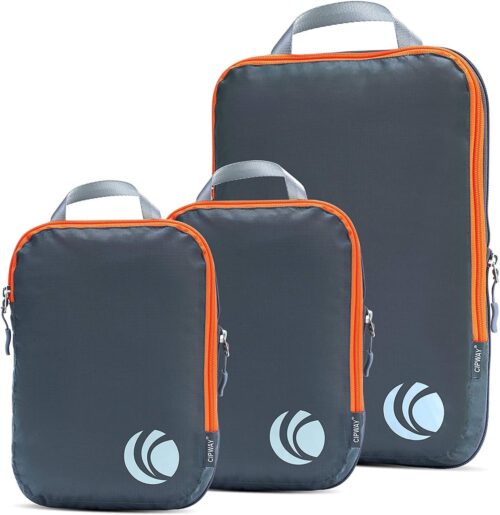 Cipway Compression Packing Cubes, 3 Set Compressible Packing Cubes Travel Organizer, Expandable Travel Essentials for Carry-On Luggage, Suitcase & Backpack (Grey)