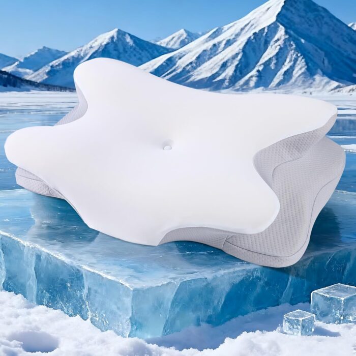 Guttylief Orthopedic Neck Support Pillow - Dual Height Adjustable Memory Foam Pillow with Cooling Silk Cover, Spine Alignment for Side/Back/Stomach Sleepers, CertiPUR-US & Oeko-TEX Certified (White)