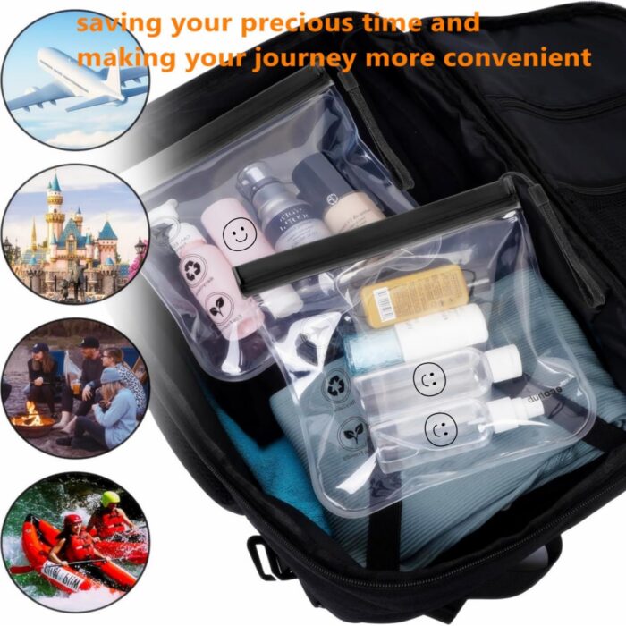 Clear Travel Toiletry Bag 20x20cm TSA Approved Liquids Bags 1L Eco Friendly Gifts Waterproof Travel Essentials Makeup Bag Cosmetic Bag Men Women (3pcs Black with Handle) - Image 6